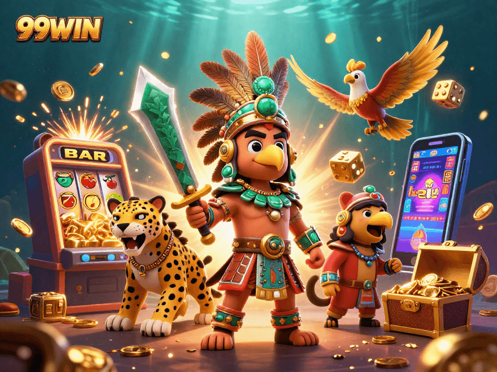 Spin and win at 99WIN with engaging 3D visuals of vibrant slots and jackpot excitement.