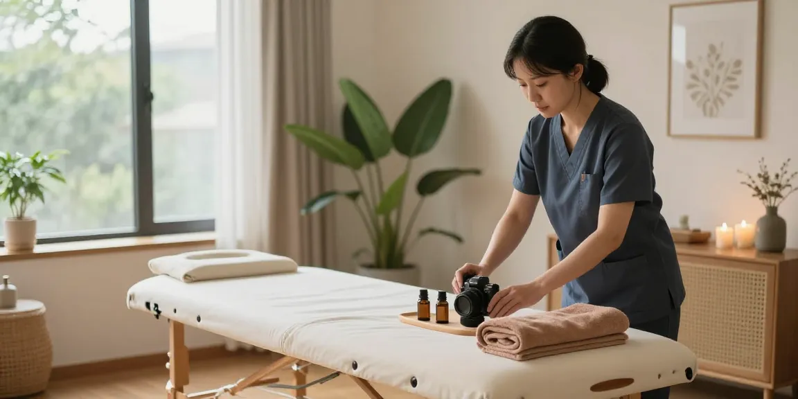 Inviting wellness space for 용산출장마사지 with relaxing ambiance and essential oils