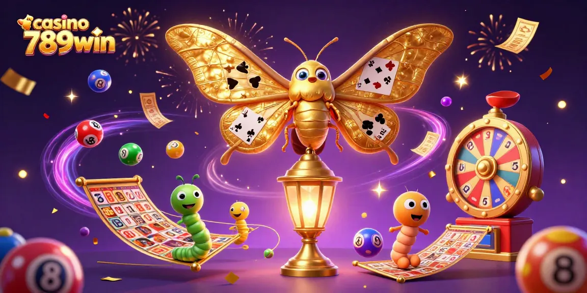Experience the fun of casino 789win with bingo cards, lottery balls, and vibrant celebration elements.