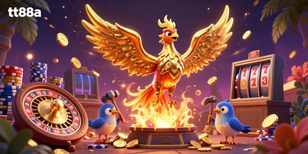 Engage in exciting gameplay at tt88a with a golden phoenix and dynamic casino elements.