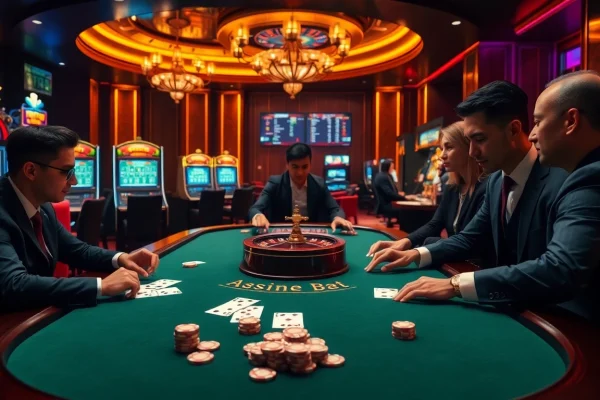 Experience the excitement of RR88 at a luxurious casino table with vibrant games and betting action.