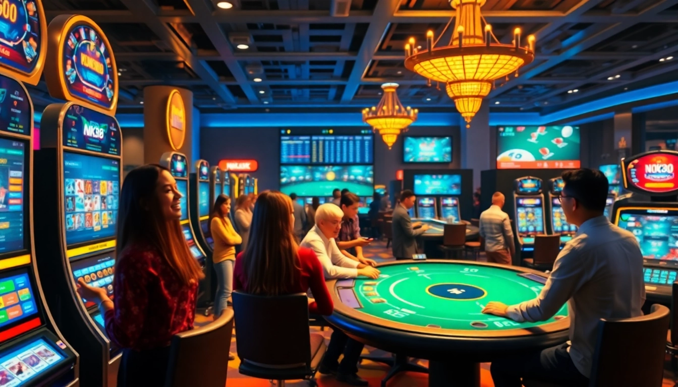 Dynamic online gambling scene highlighting Nhà Cái NK88 with players engaged in various betting options.