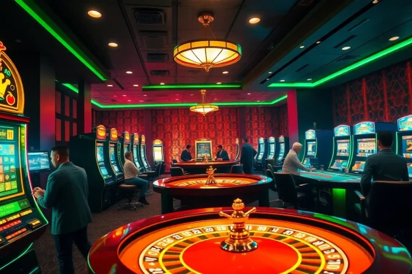 Engage with the app haywin in a luxurious casino scene filled with vibrant gambling elements.