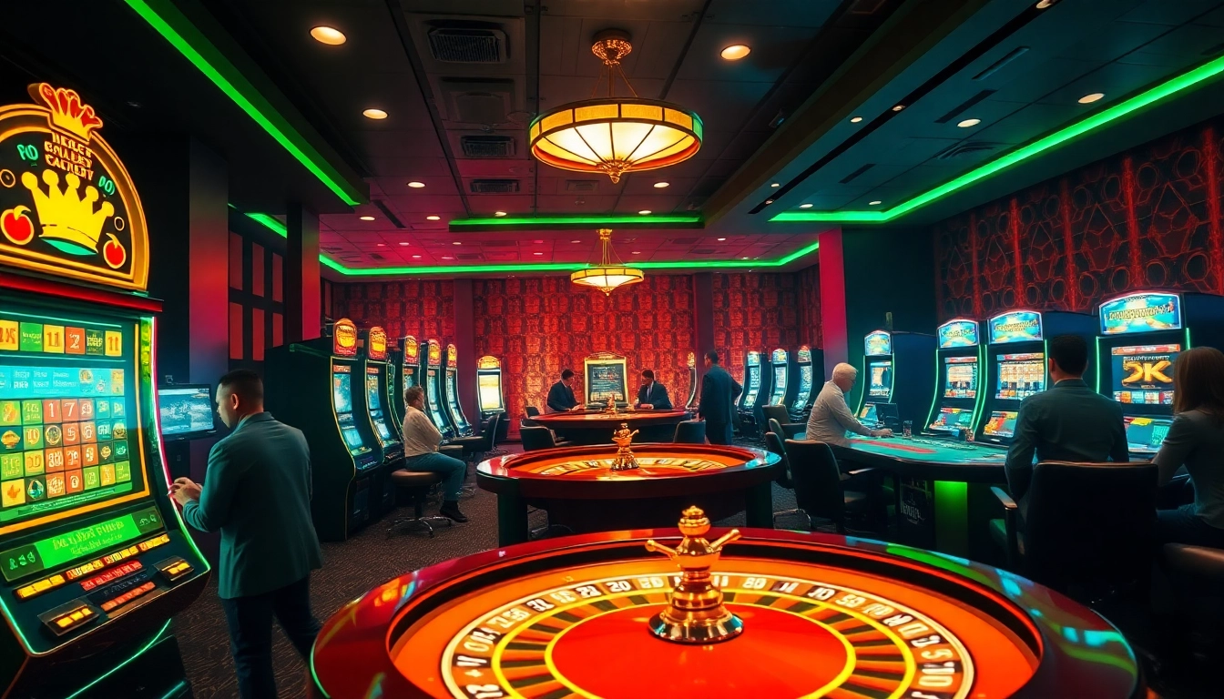 Engage with the app haywin in a luxurious casino scene filled with vibrant gambling elements.