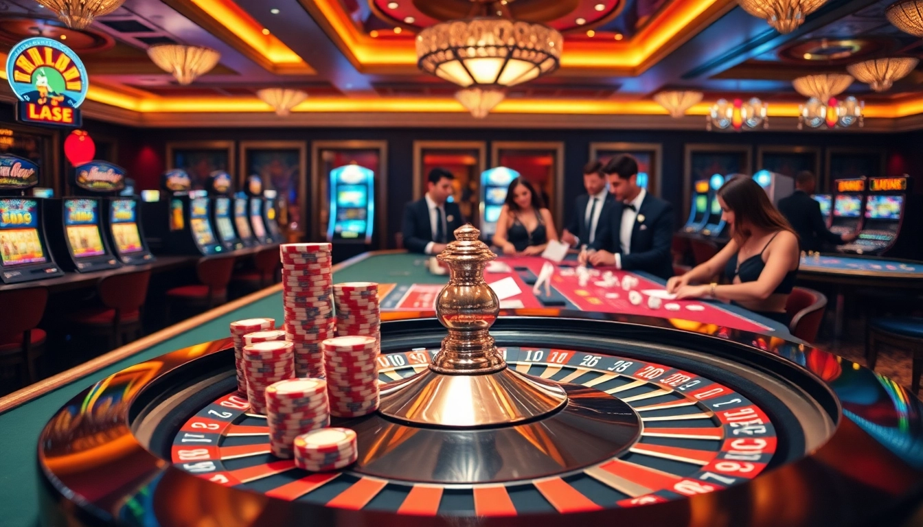 Experience the thrill of winning at https://mb66.ski/ with vibrant casino action featuring a roulette table, glamorous players, and stacked chips.