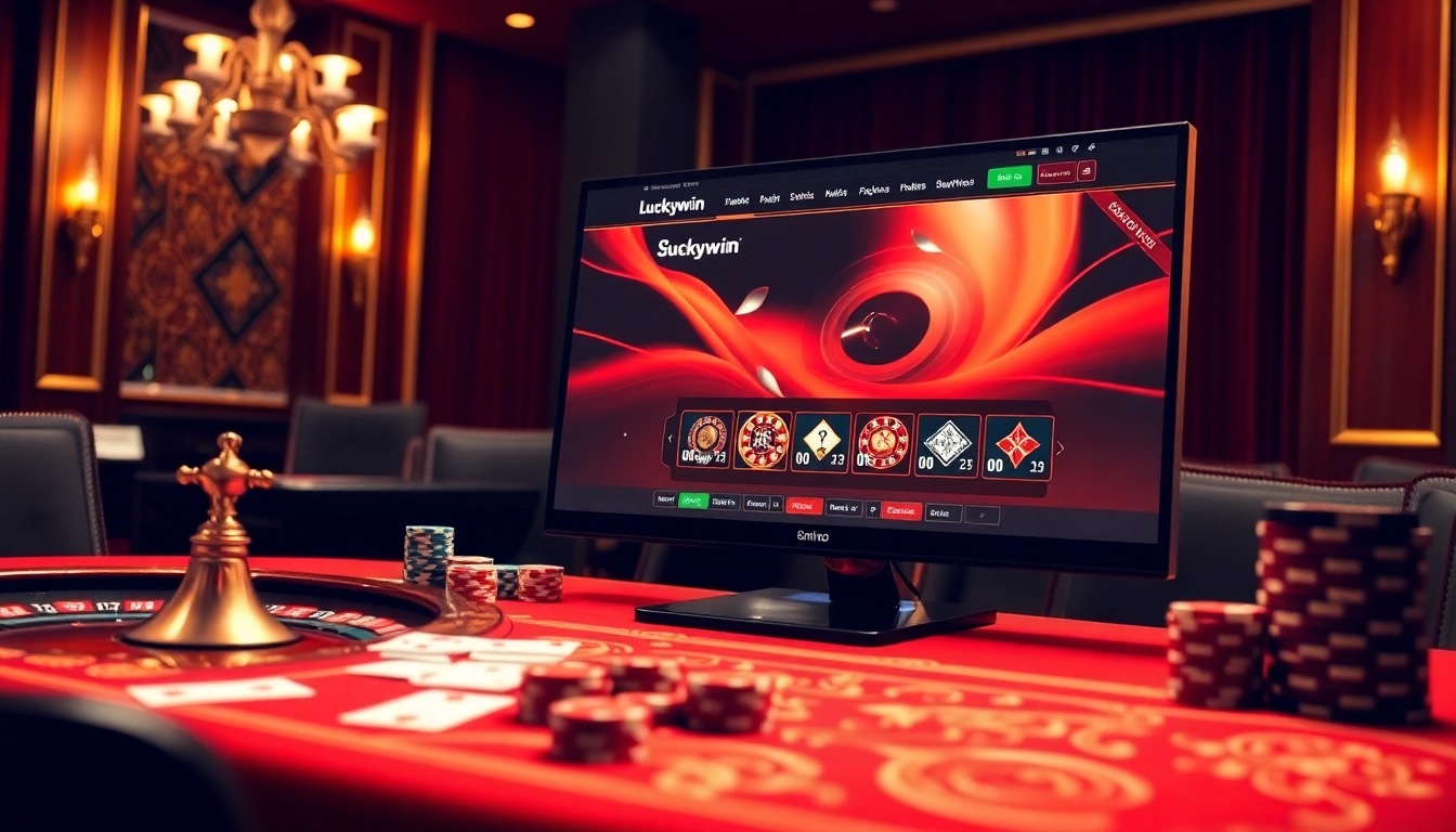 Engaging scene showcasing the online gambling interface of luckywin com with vibrant casino elements.