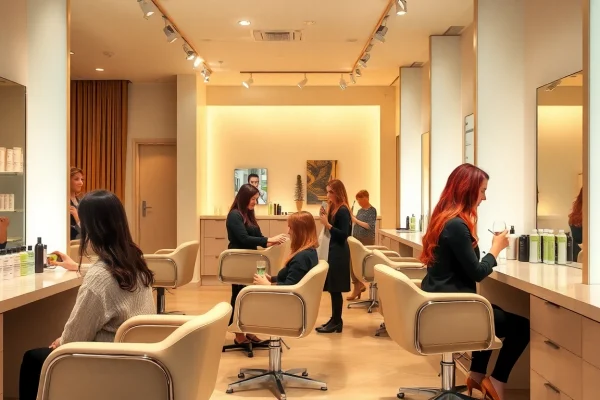 Omnia Salon showcasing vibrant hair colors and inviting atmosphere for clients.