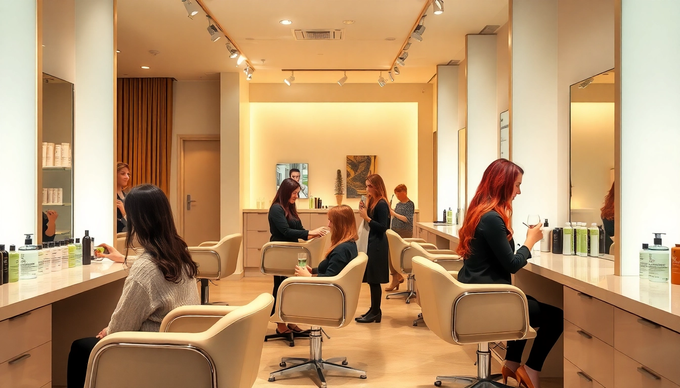 Omnia Salon showcasing vibrant hair colors and inviting atmosphere for clients.