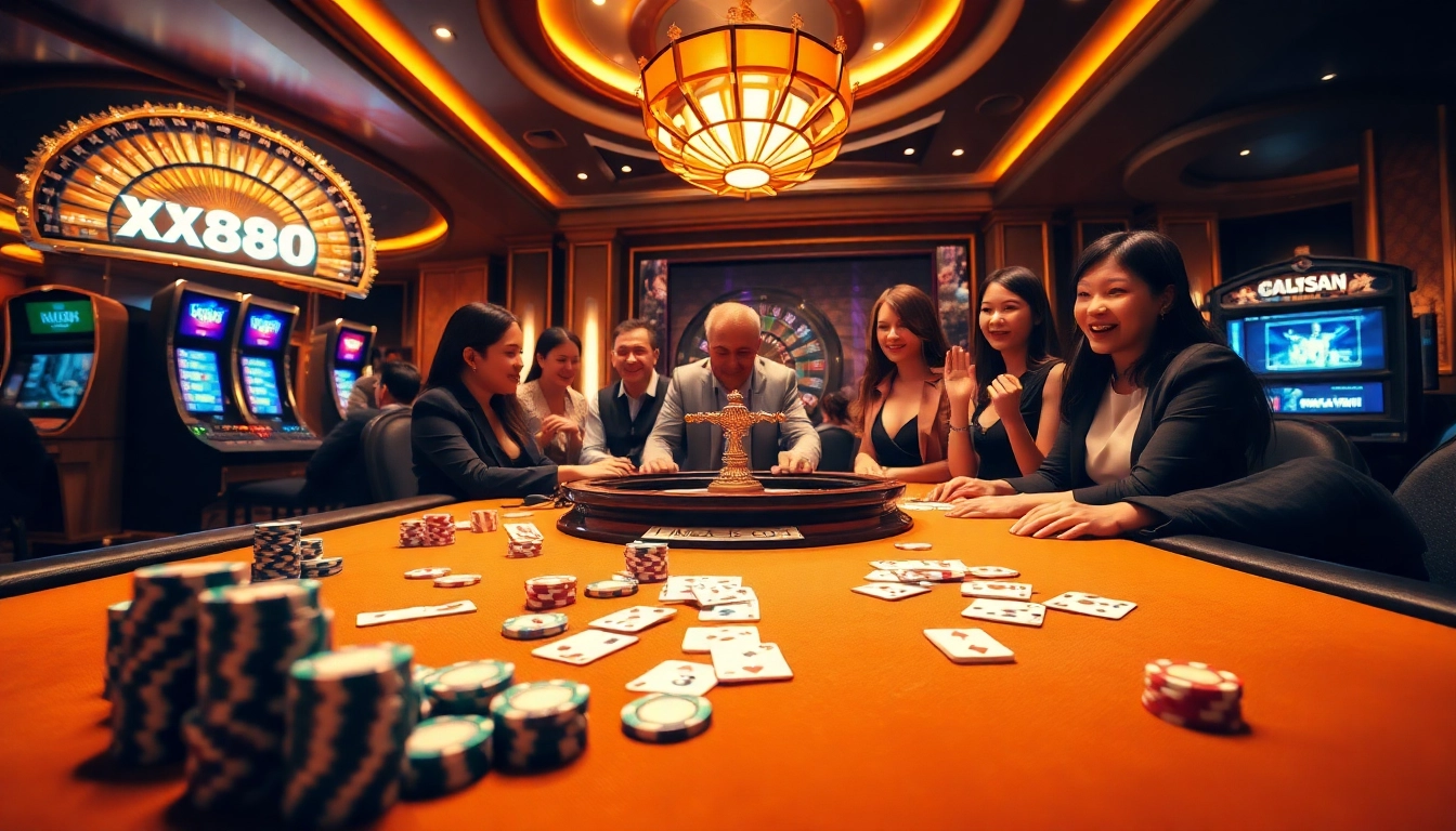 The vibrant casino atmosphere at https://xx88.se.net/ showcasing players at a poker table, evoking excitement and engagement.