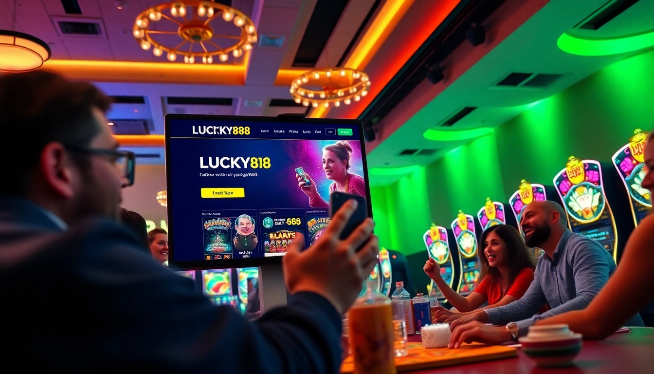 Players engaging with the Lucky88 online gambling platform, showcasing excitement and vibrant gaming atmosphere.