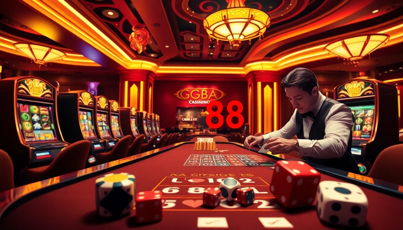 Engaging gamblers at https://gg88.work/ with vibrant casino tables and illuminated slot machines.
