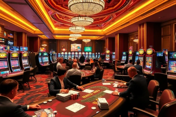 KJC gaming experience featuring vibrant tables and slot machines filled with excitement.