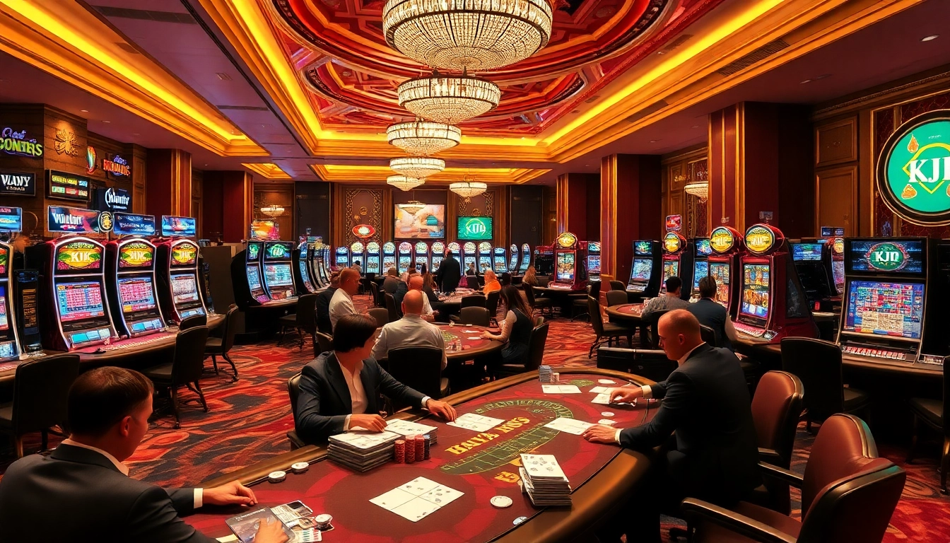 KJC gaming experience featuring vibrant tables and slot machines filled with excitement.