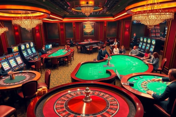 Players engaging in thrilling games at iq88 casino, showcasing excitement and elegance.