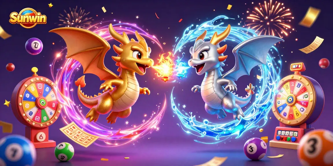 Experience the dynamic world of Sunwin as gold and silver dragons battle in a thrilling casino illustration.