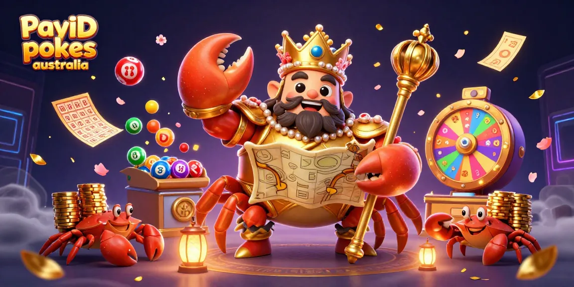 Engage with thrilling PayID pokies Australia featuring a golden crab emperor amidst vibrant gaming elements.
