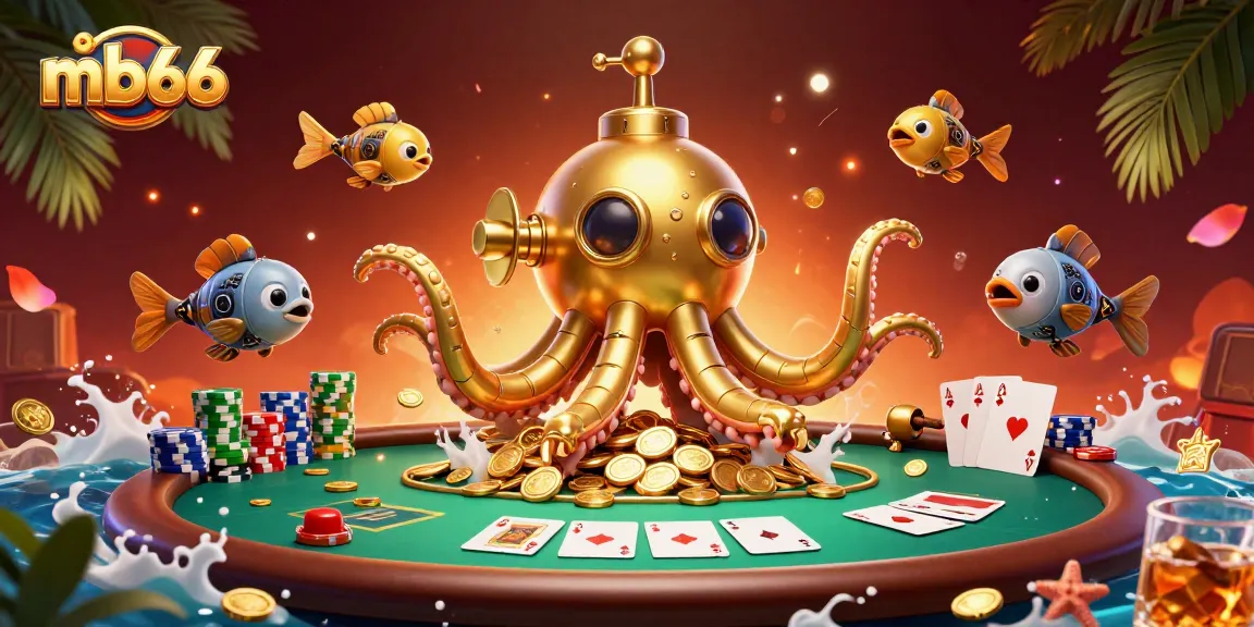 Engage with mb66's thrilling adventure featuring a golden kraken submarine in a casino scene.