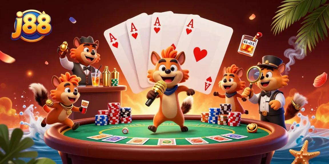 Experience the thrilling ambiance of j88 with hyenas in a comedy casino club setup.
