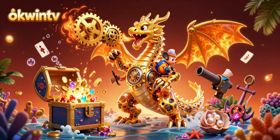 Experience thrilling moments at okwintv with a vibrant scene featuring a dragon and treasure.