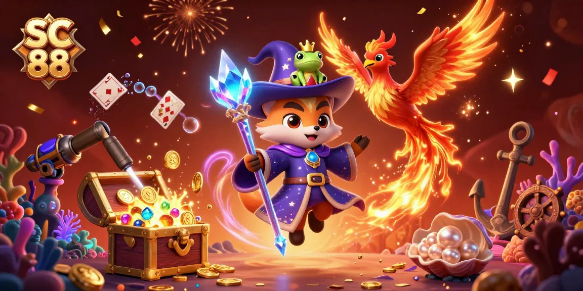 Engage with SC 88 in a vibrant 3D scene full of casino excitement and magical elements.