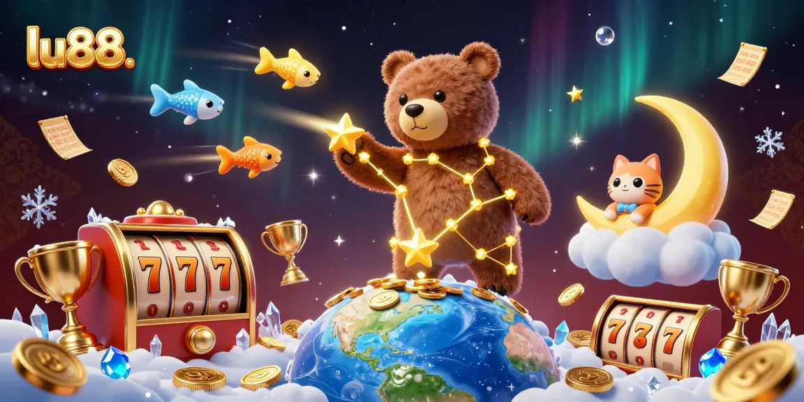 Experience thrilling slots action at lu88. with golden stars and vibrant game elements surrounding you.